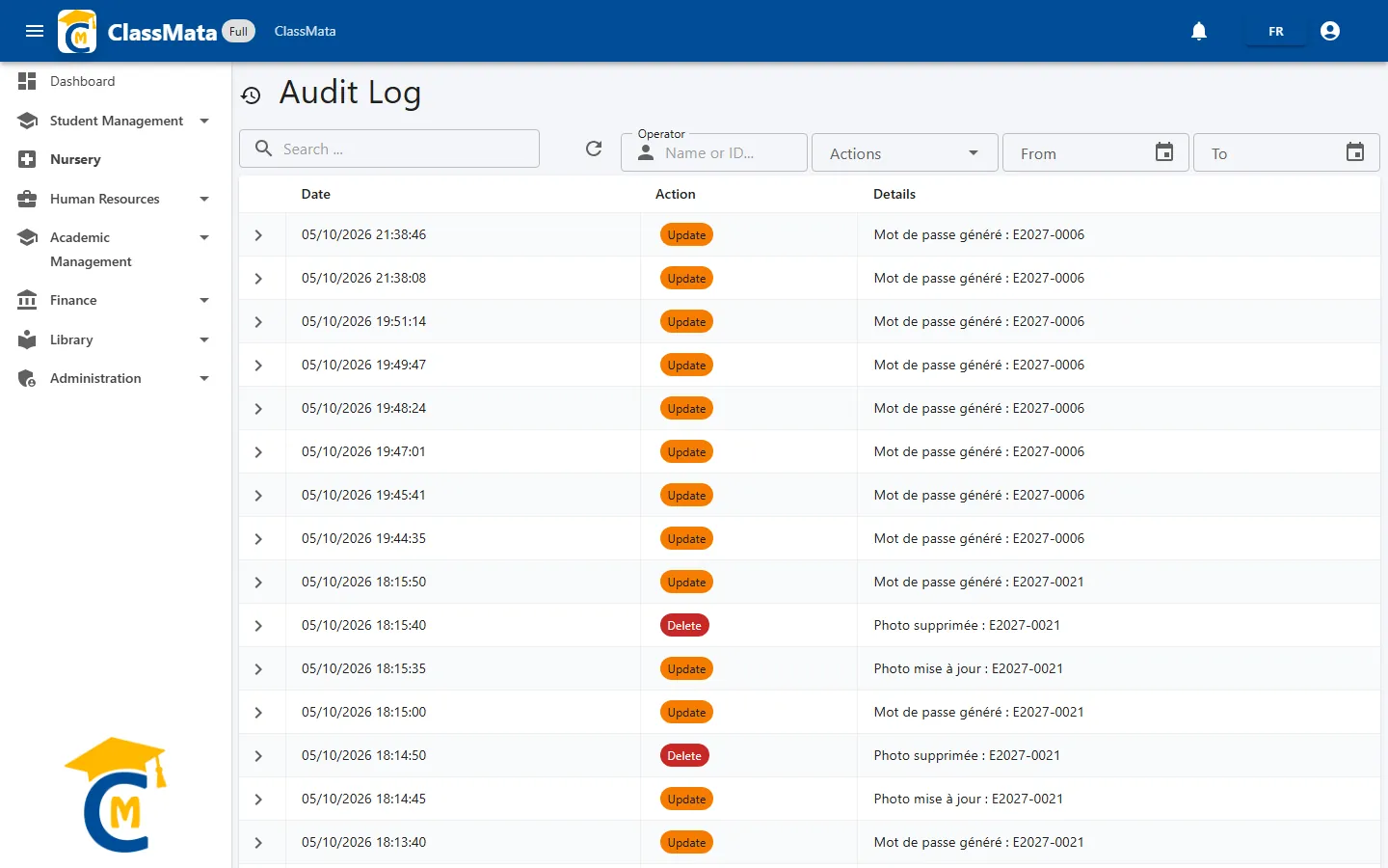 Audit log
