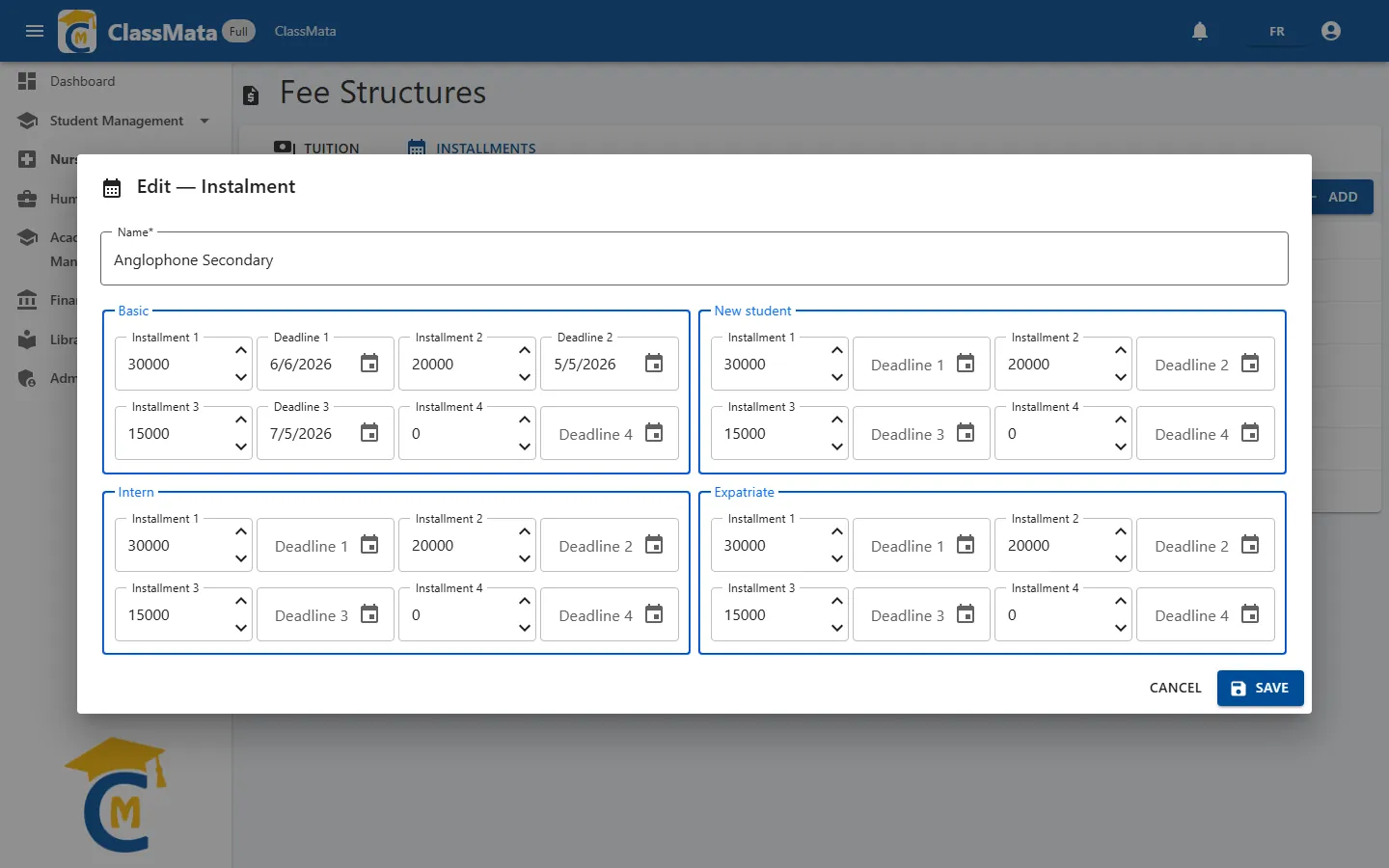 Installment schedule form