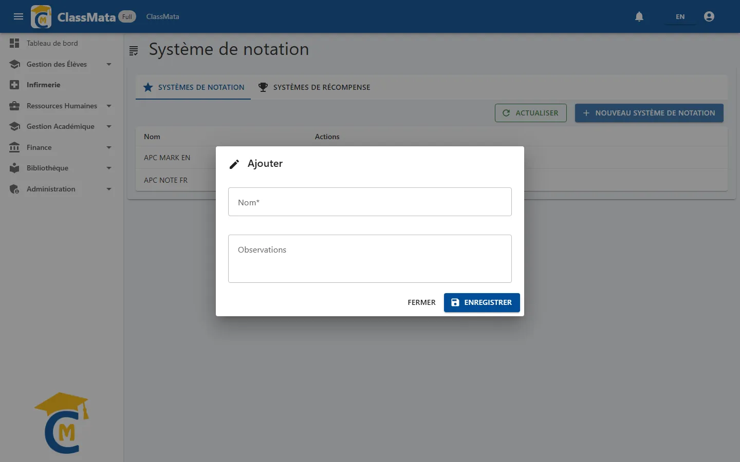 Formulaire de système de notation