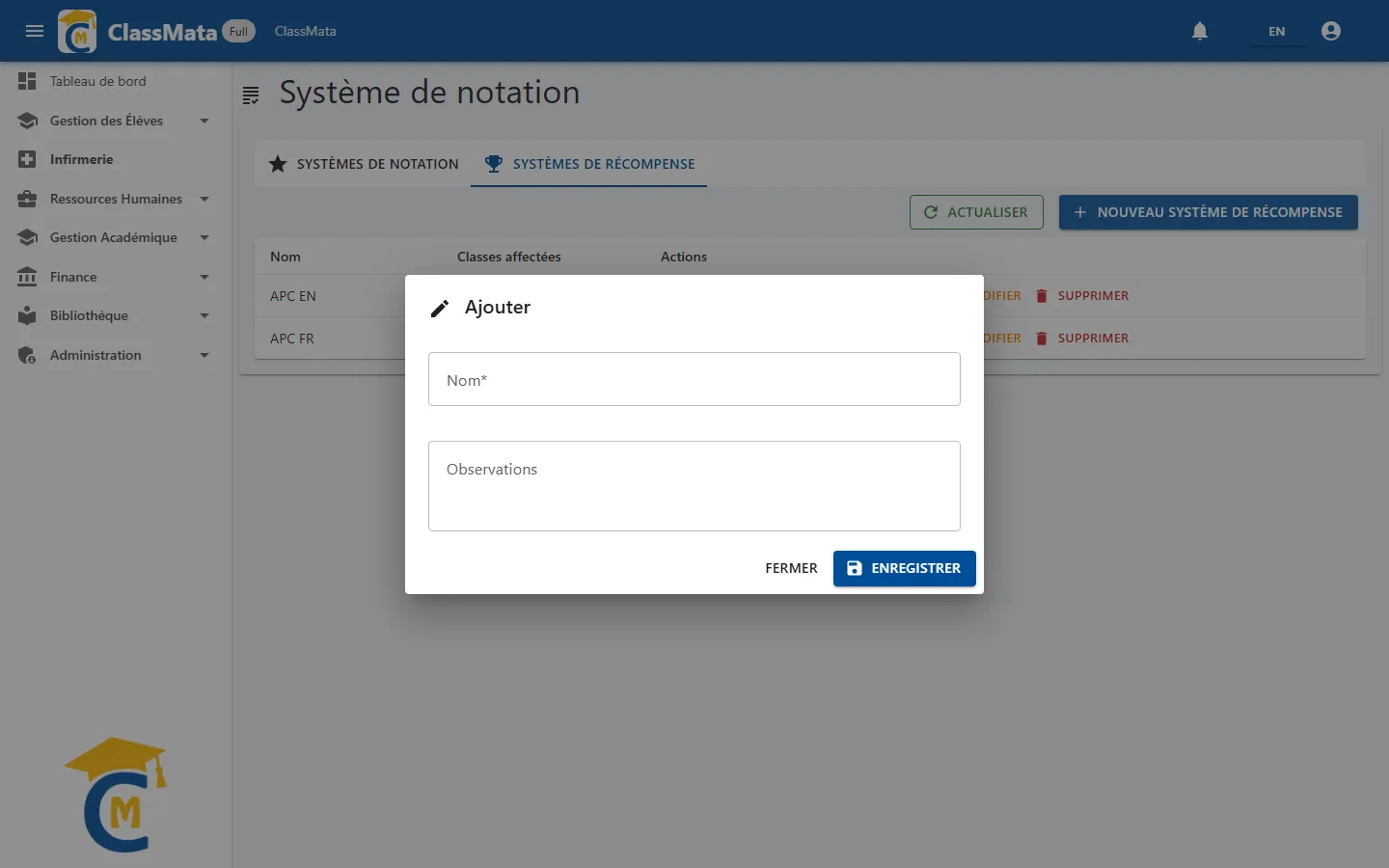 Formulaire de système de récompense