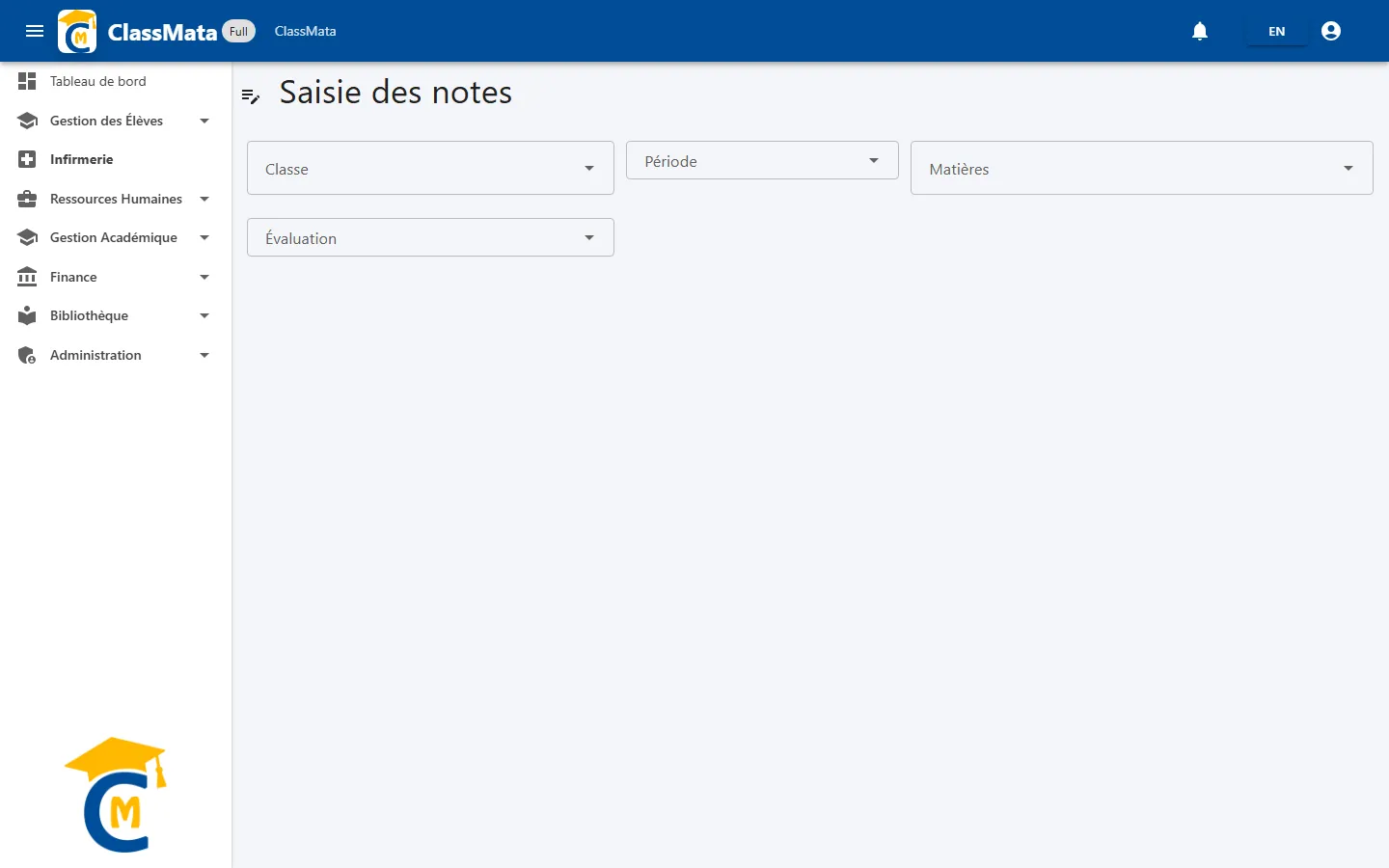 Page Saisie des notes à l'ouverture