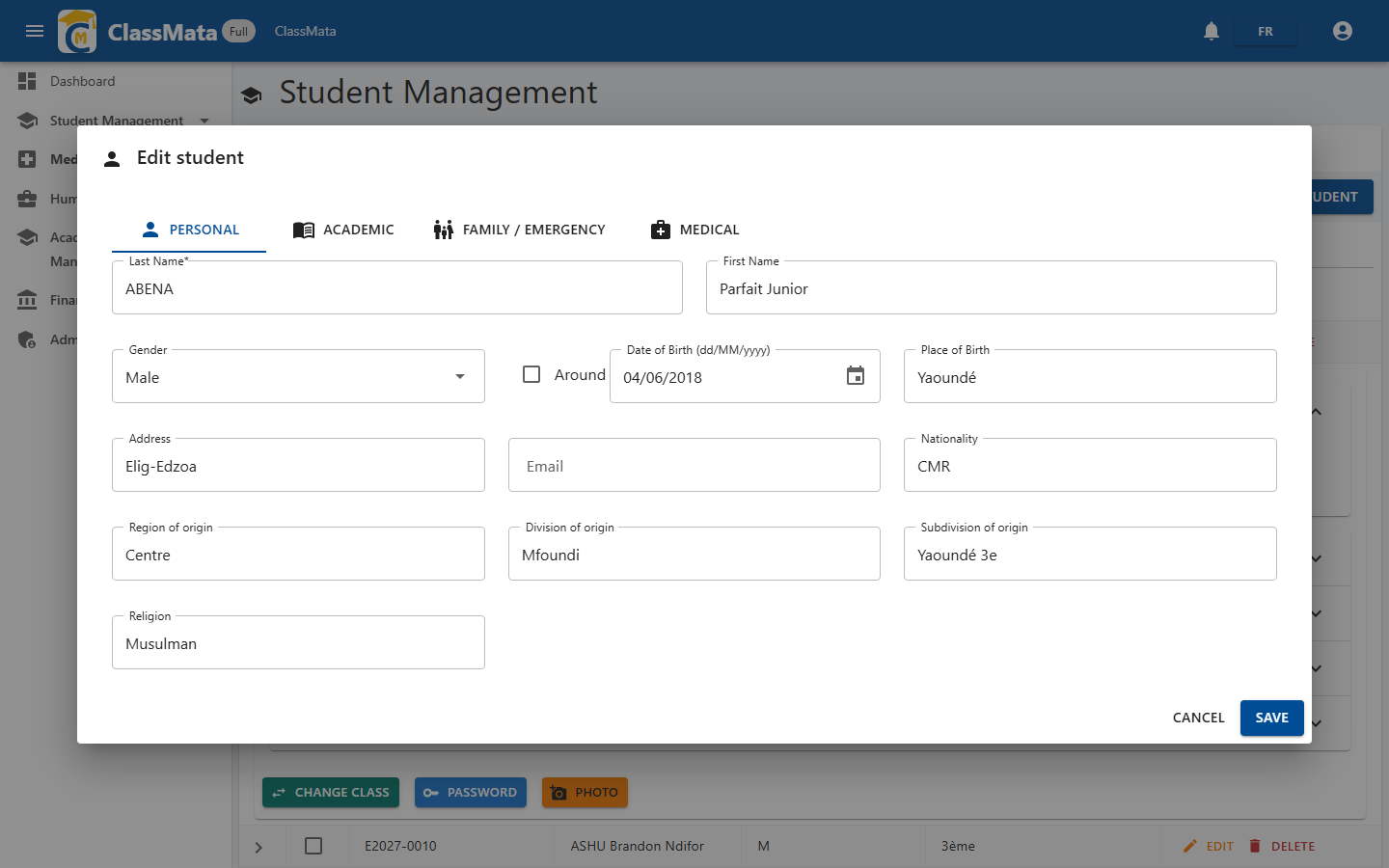 Edit a student