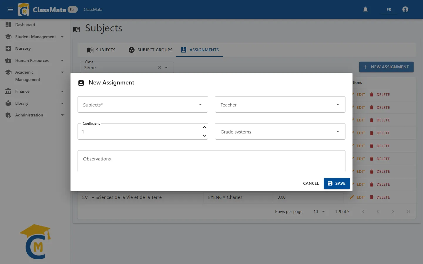 Assignment form